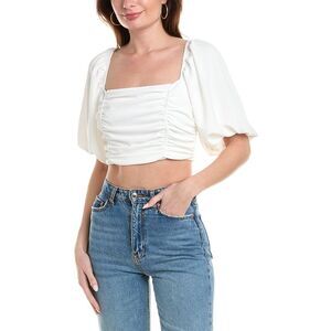 Isla Ciel Womens  Ruched Crop Blouse, White